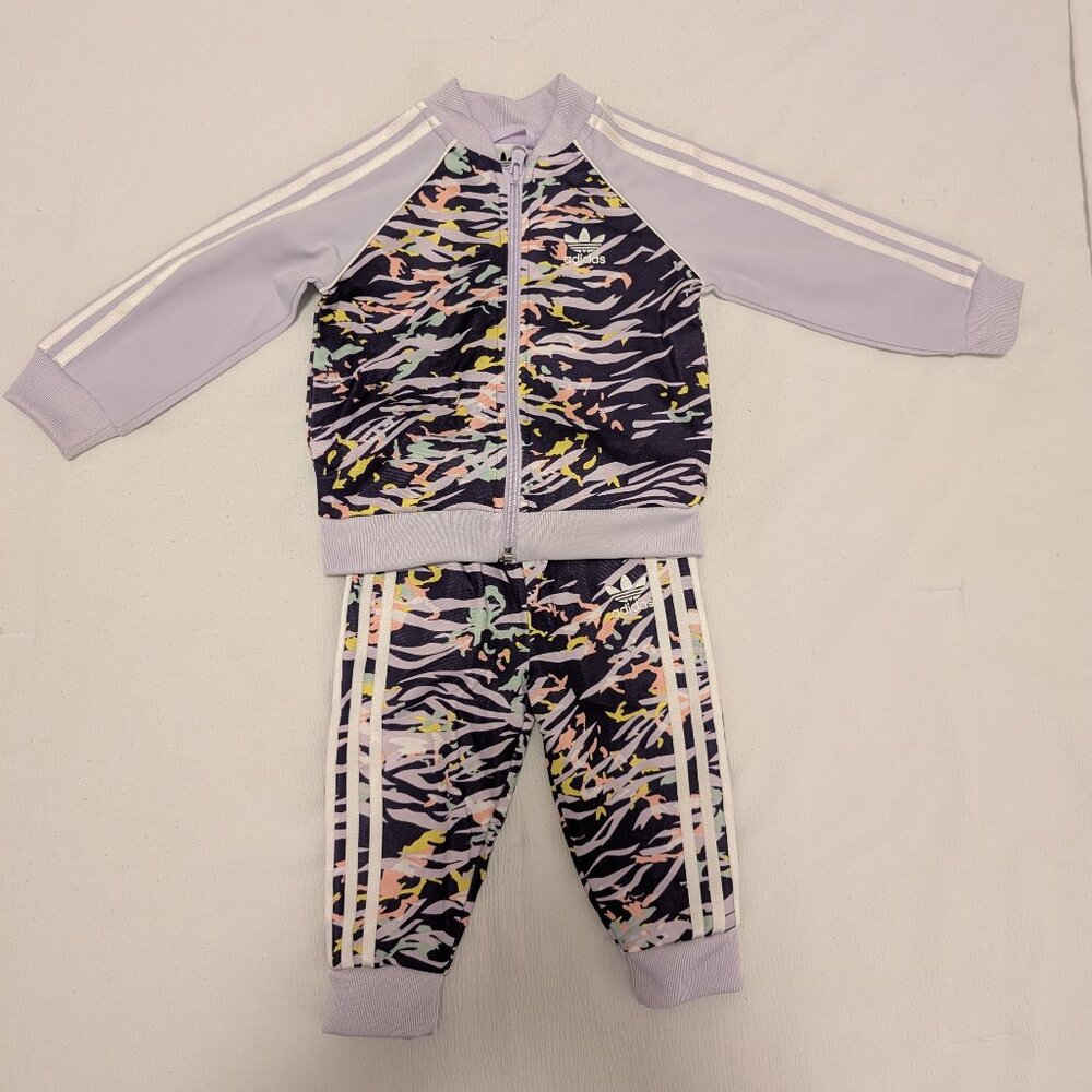 Adidas Originals Tracksuit – 9–12M – Lilac Print – Great Condition